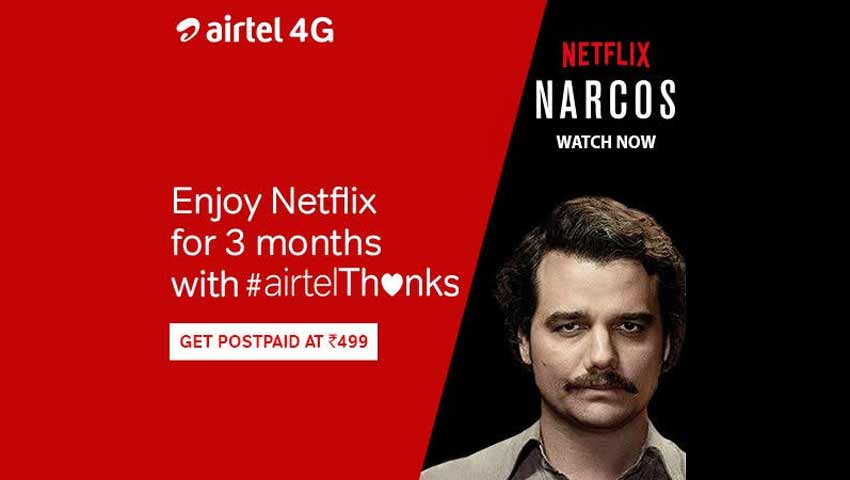 Airtel Gives Free Netflix Subscription to their postpaid Users.