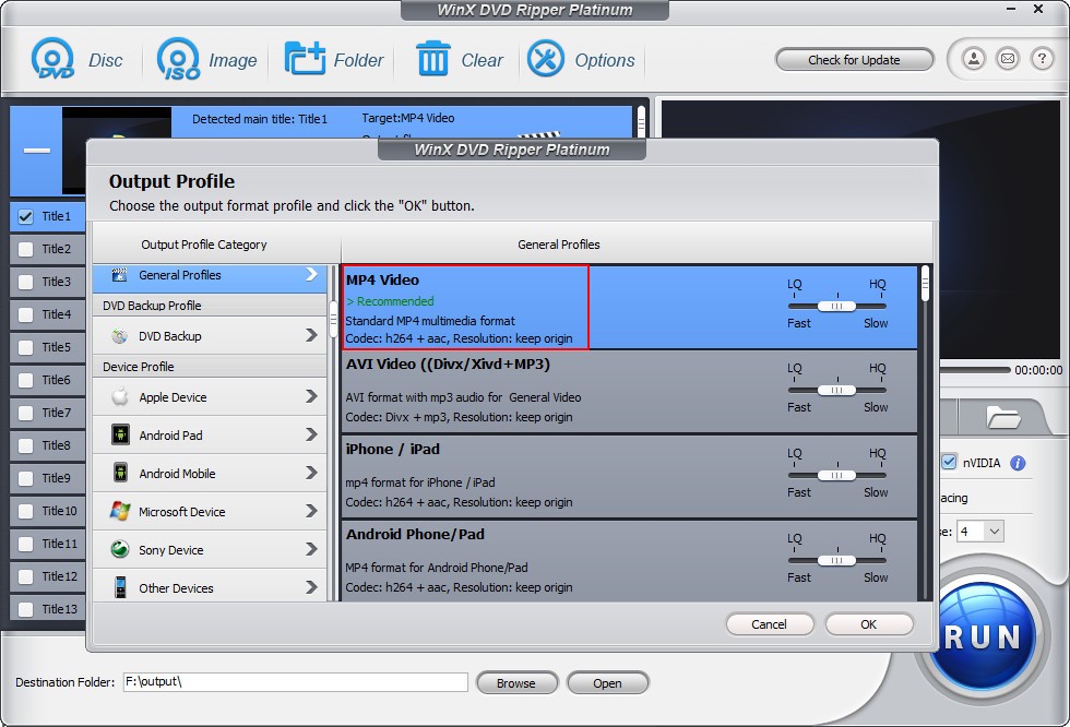 choose mp4 as output format