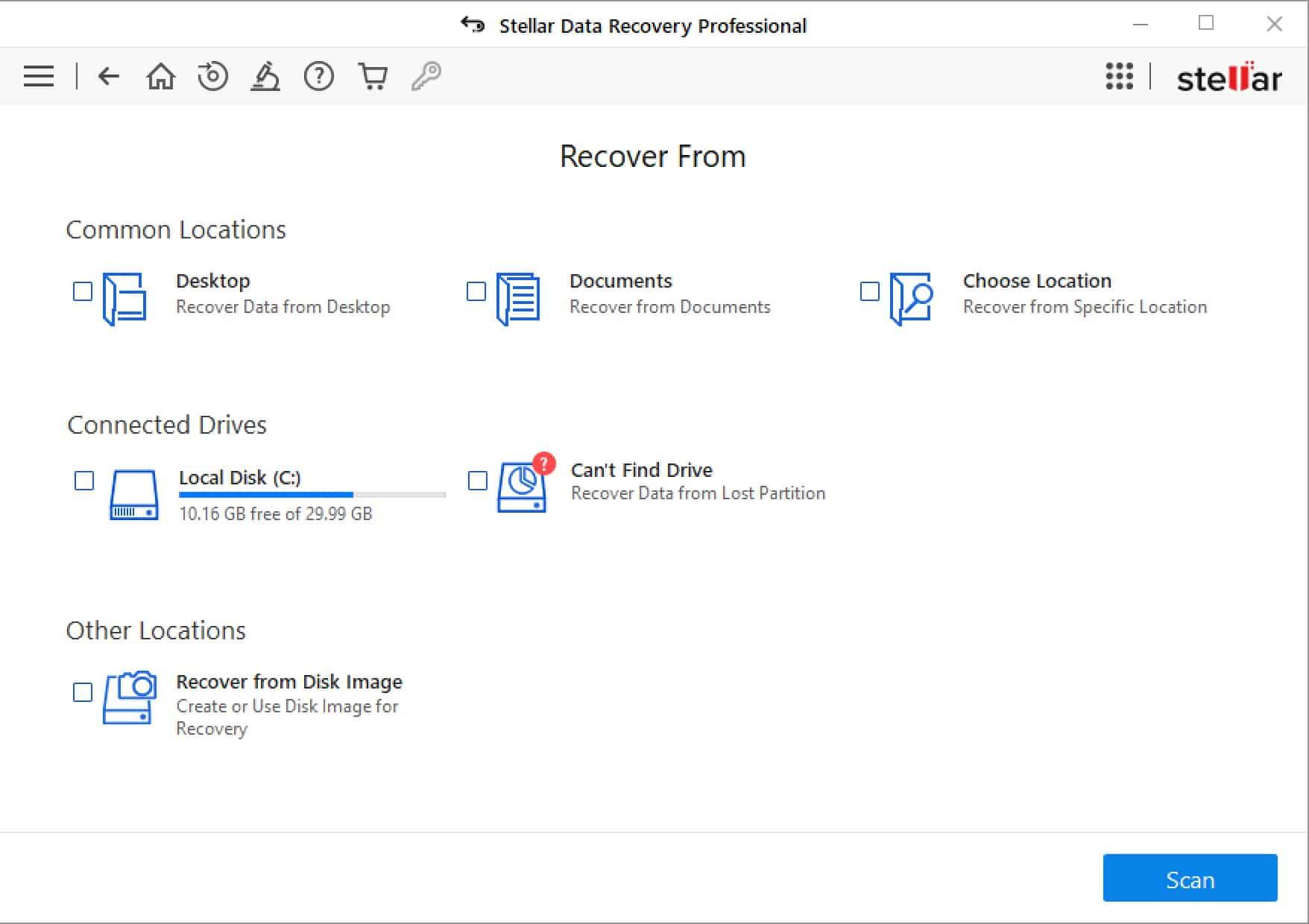 Stellar Data Recovery Windows - Scan Location