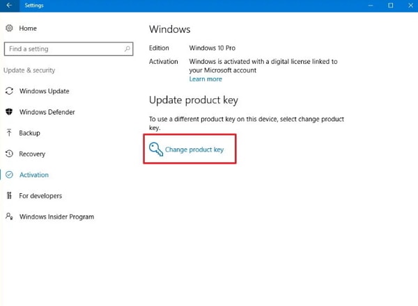 change product key for windows 10