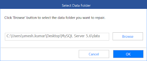 browse to select the data folder you want to repair